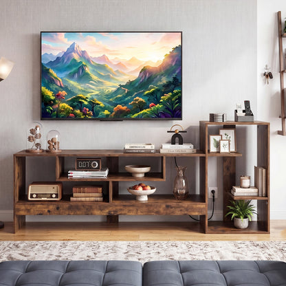 Cube TV Stand for 55 Inch TV with Power Outlets & Open Shelves for Living Room Bedroom-Rustic Brown