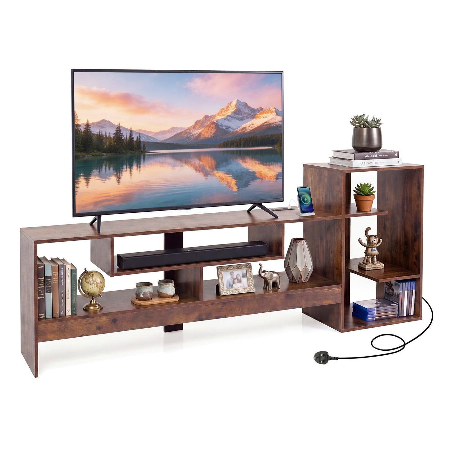 Cube TV Stand for 55 Inch TV with Power Outlets & Open Shelves for Living Room Bedroom-Rustic Brown