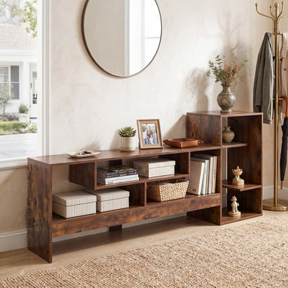 Cube TV Stand for 55 Inch TV with Power Outlets & Open Shelves for Living Room Bedroom-Rustic Brown
