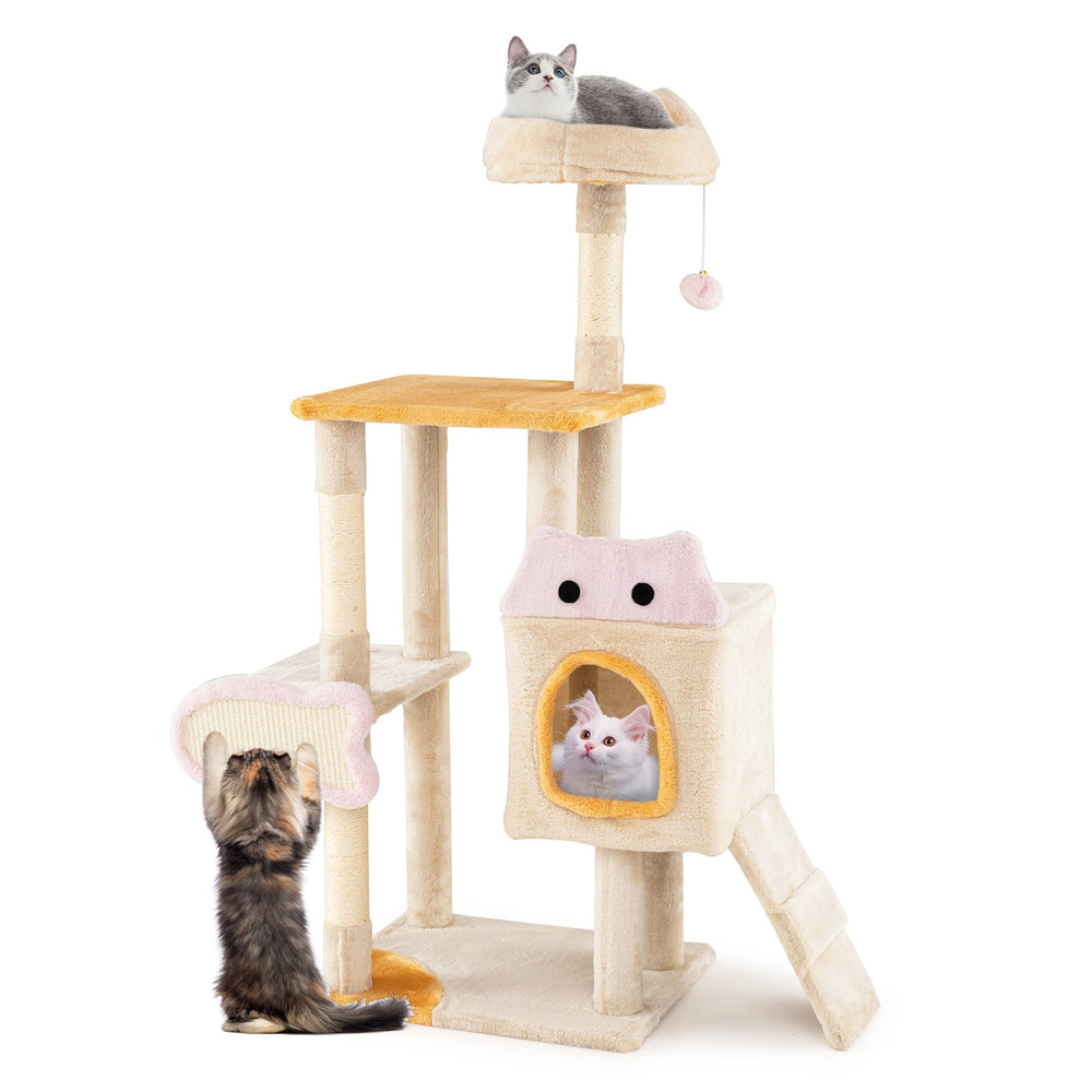 Cute Cat Tree for Indoor Kittens with Plush Perch-Yellow
