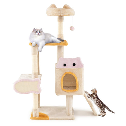 Cute Cat Tree for Indoor Kittens with Plush Perch-Yellow