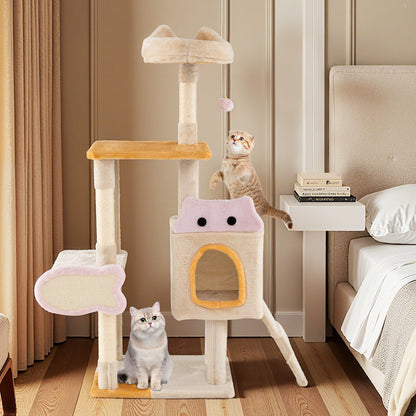 Cute Cat Tree for Indoor Kittens with Plush Perch-Yellow