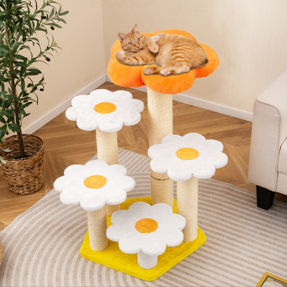 Cute Flower Cat Tree Kitty Tower with Sisal Scratching Posts-Yellow