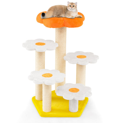 Cute Flower Cat Tree Kitty Tower with Sisal Scratching Posts-Yellow