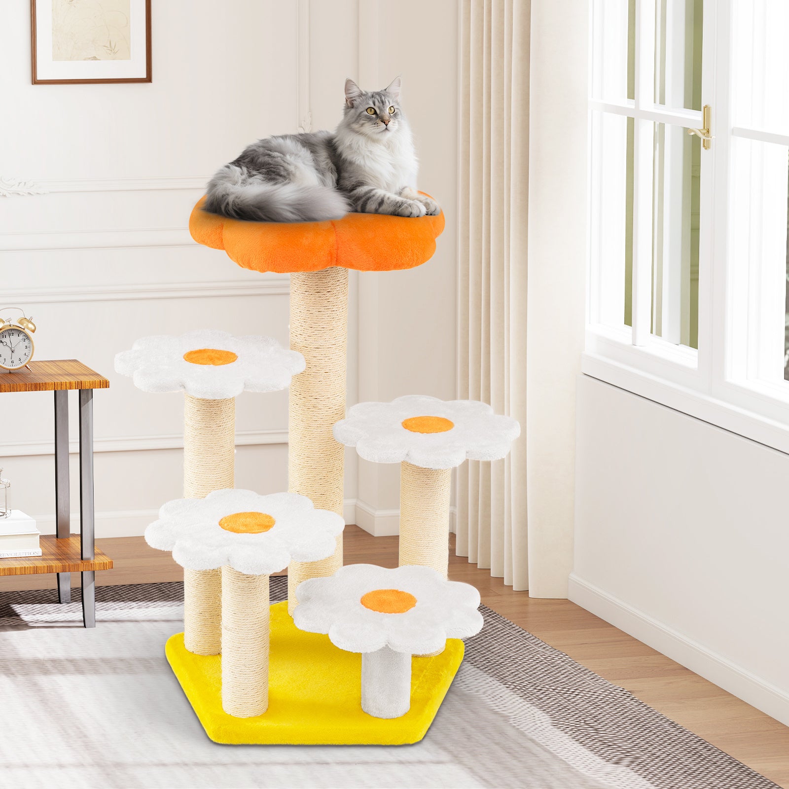 Cute Flower Cat Tree Kitty Tower with Sisal Scratching Posts-Yellow