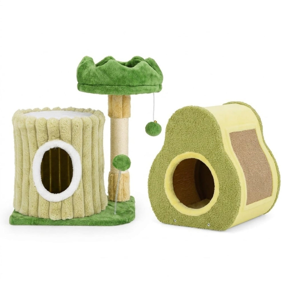 Cute Nature-Themed 2-Piece Cat Tree & Avocado House Bundle