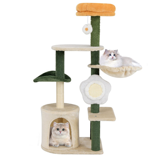 Cute Flower Cat Tree Modern Kitty Tower with Plush Top Perch-Multicolor