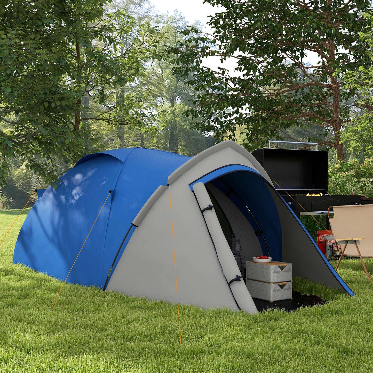 Outsunny Two-Man Dome Tent, with Front Vestibule - Blue/Grey