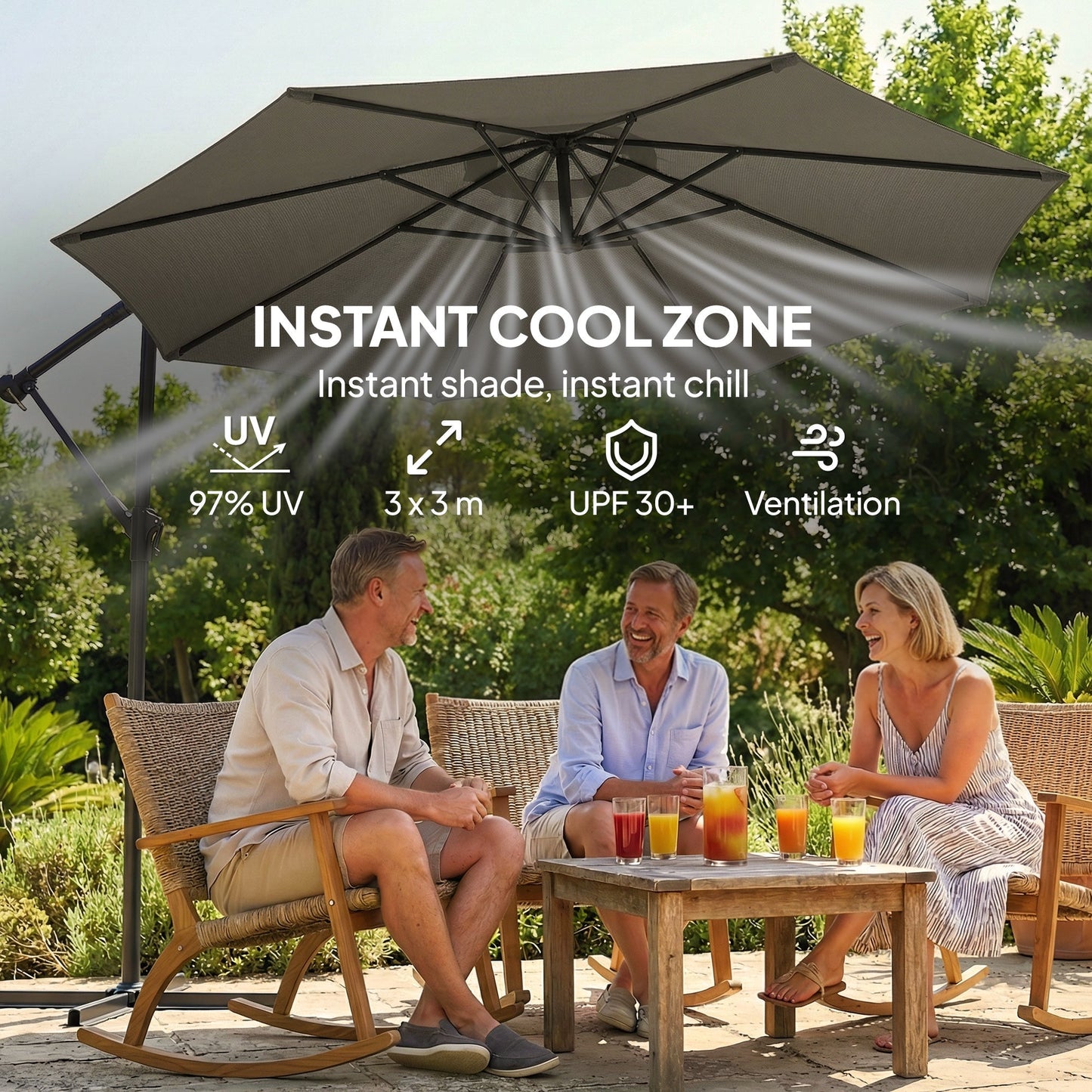 Outsunny 3 m Garden Cantilever Parasol with Cover, Round Overhanging Umbrella with 360 degrees Rotation, Tilt, Grey