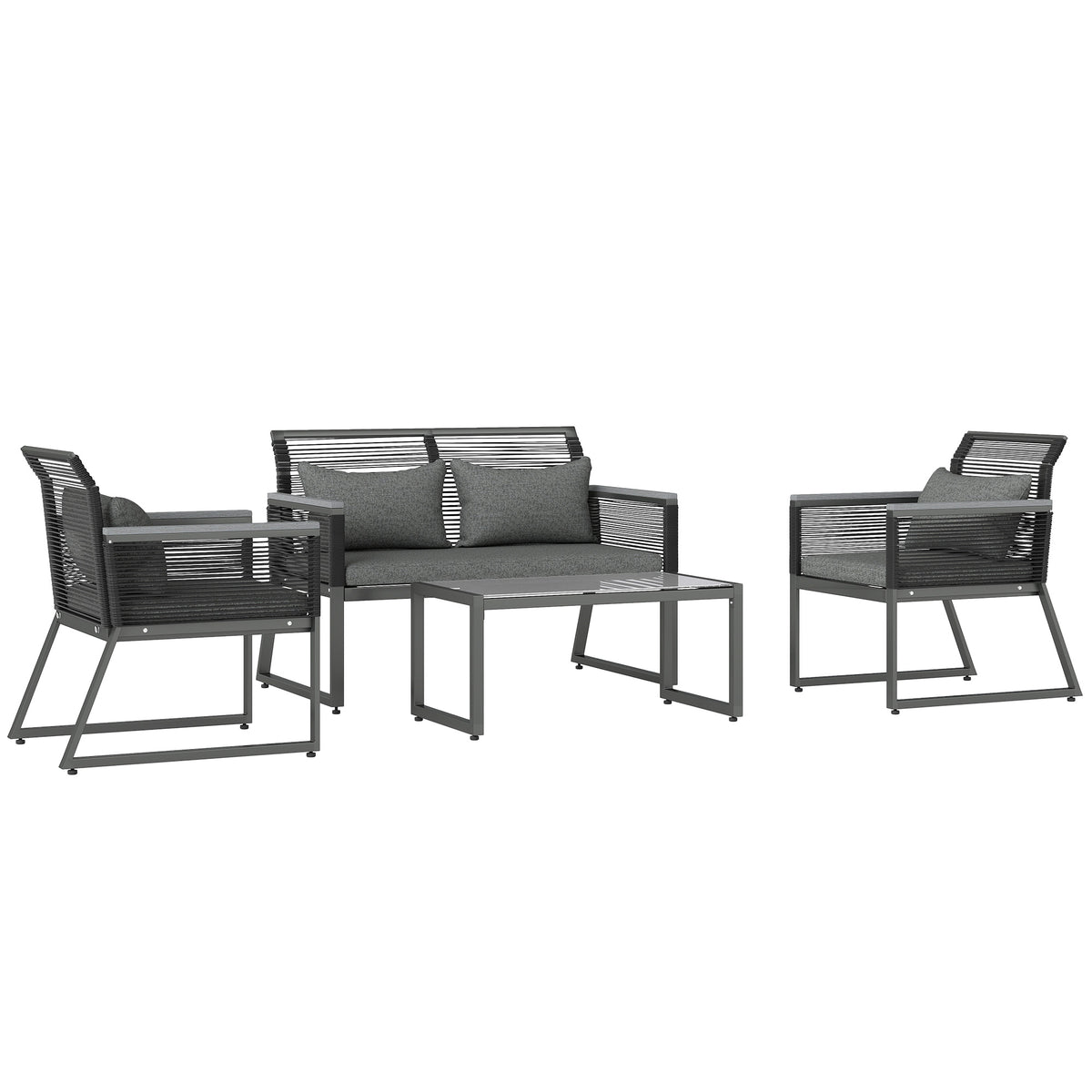 Outsunny 4 Pieces Rattan Garden Furniture Set - Charcoal Grey