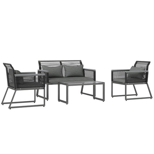 Outsunny 4 Pieces Rattan Garden Furniture Set - Charcoal Grey