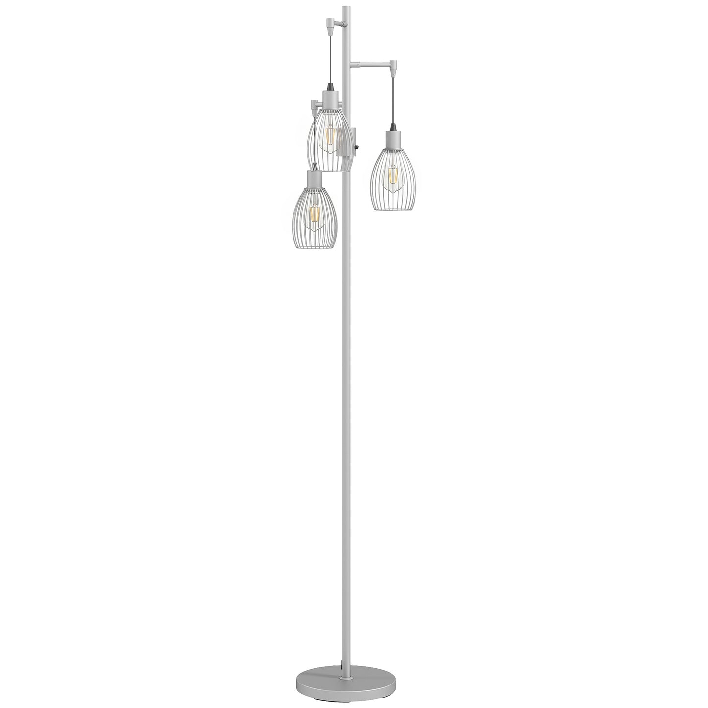 HOMCOM 170.5cm Industrial Dimmable Standing Lamp, 3-Light Floor Lamp with Steel Wire Cage Lampshades, Silver Tone