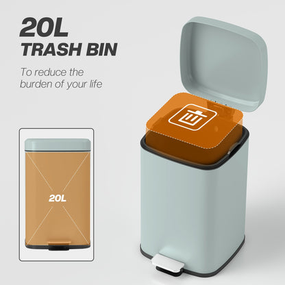 HOMCOM 20L Modern Boxy Metal Home Kitchen Bin - Light Green