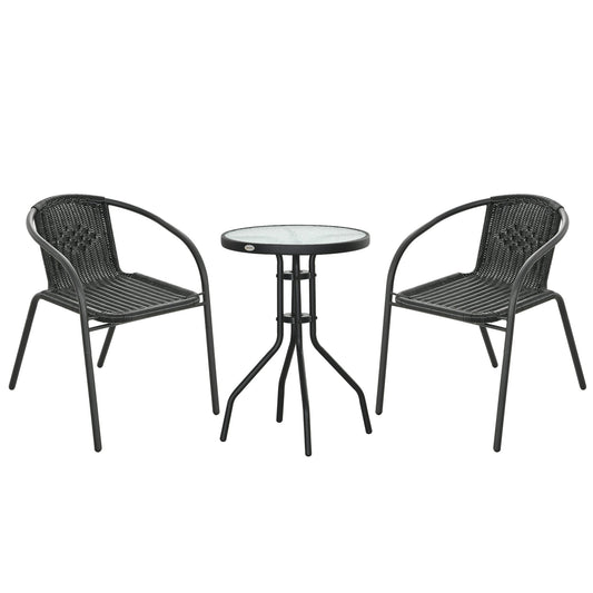 Outsunny 3 Pieces Rattan Bistro Set - Black
