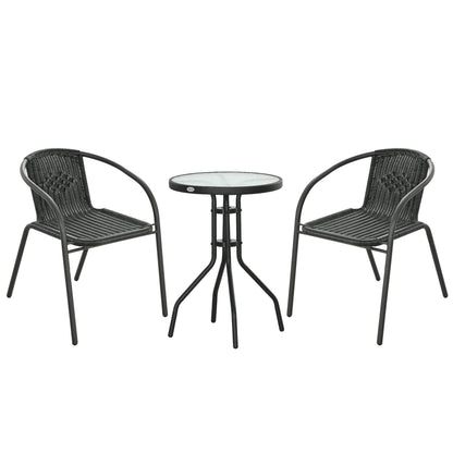 Outsunny 3 Pieces Rattan Bistro Set - Black