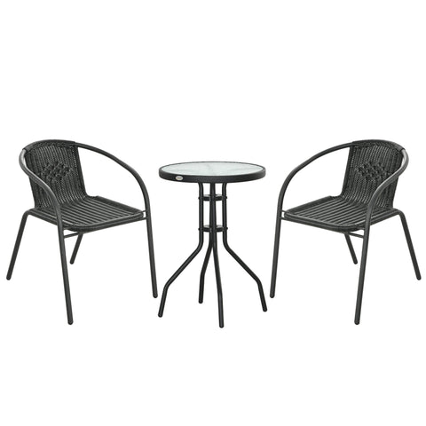 Outsunny 3 Pieces Rattan Bistro Set - Black