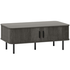 HOMCOM Coffee Table with Storage, Living Room Table with Slatted Tambour Sliding Doors and Foot Pads, Rectangular Coffee Table with Elevated Base for Living Room, Grey Wood-Effect