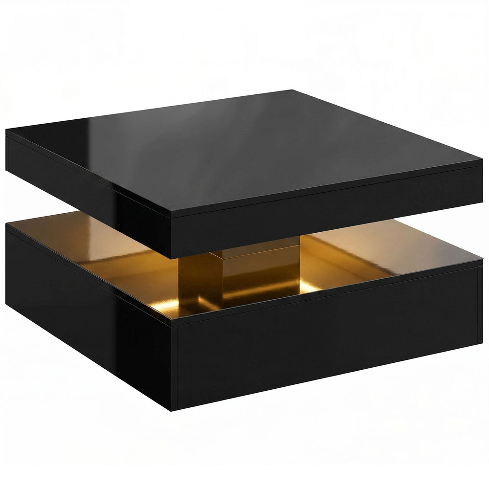 HOMCOM LED Coffee Table with Storage, 2-Tier Modern Centre Table with Open Shelf and Remote for Living Room, High Gloss Black