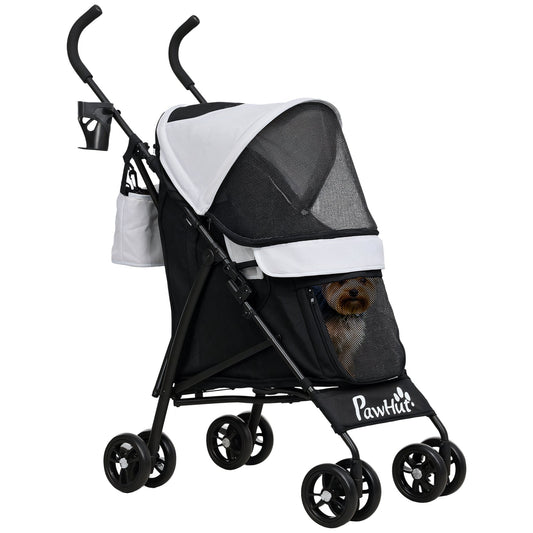 PawHut Foldable Dog Stroller, Lightweight Dog Pram w/ Shoulder Strap, Storage Bag, Cup Holder, Light Grey