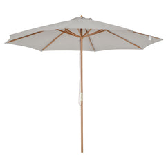 Outsunny 3(m) Garden Parasol, Pulley Operated Patio Umbrella, Wooden Table Market Umbrella with Rope Pulley Mechanism and 8 Ribs, Grey