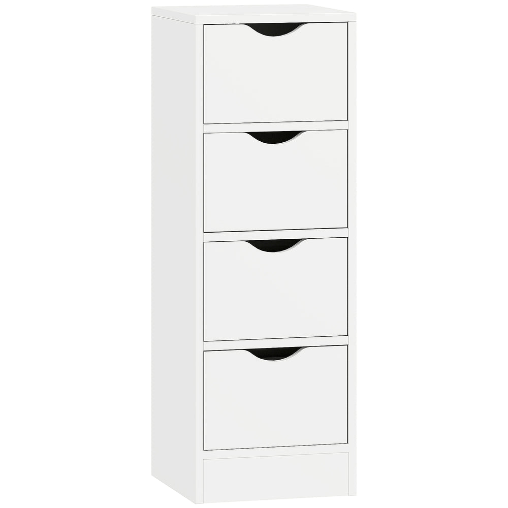 HOMCOM 4-Drawer Bathroom Cabinet, Freestanding Narrow Storage Cabinet with Groove Handles for Small Spaces, White