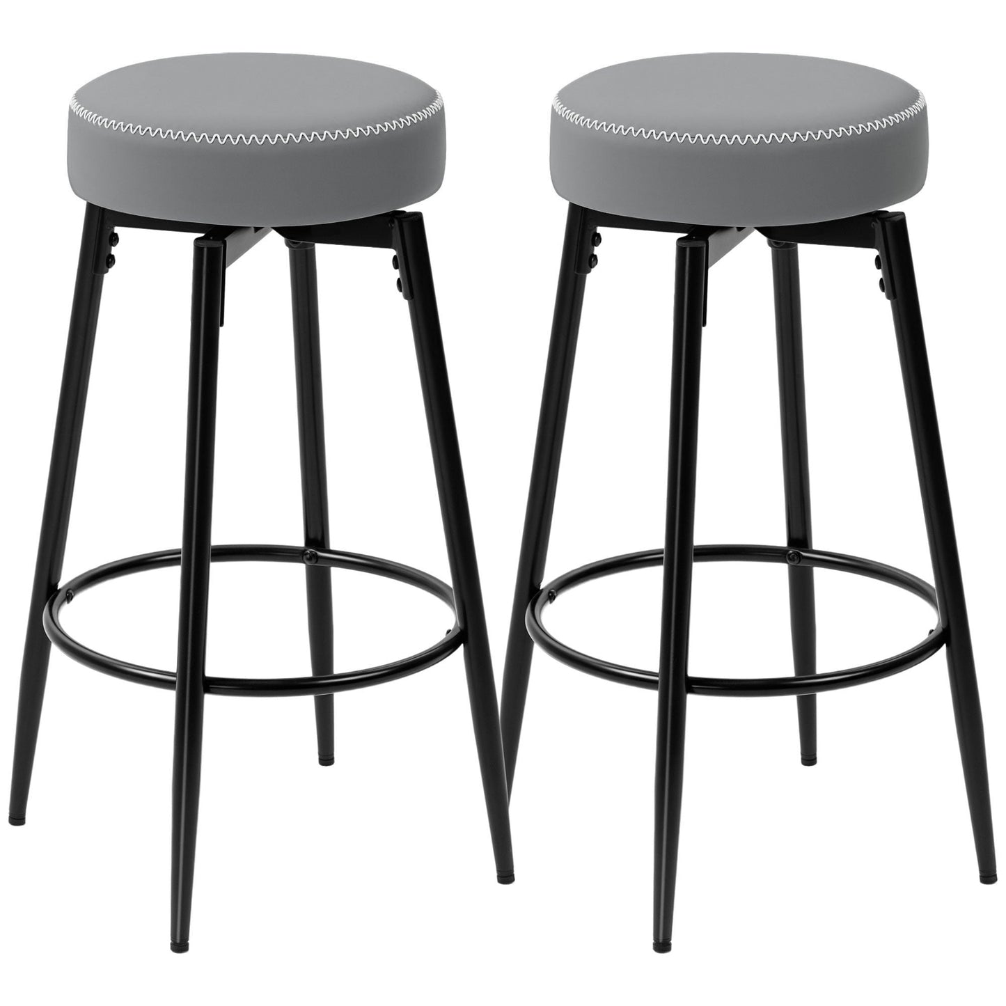 HOMCOM Set of Two Faux Leather Bar Stools - Grey/Black