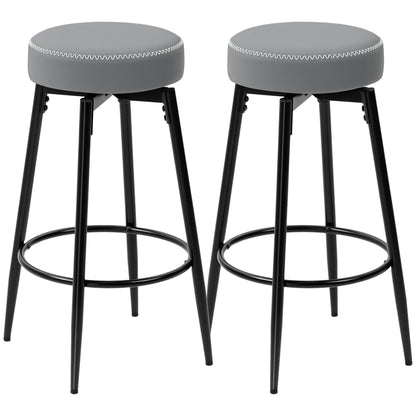 HOMCOM Set of Two Faux Leather Bar Stools - Grey/Black