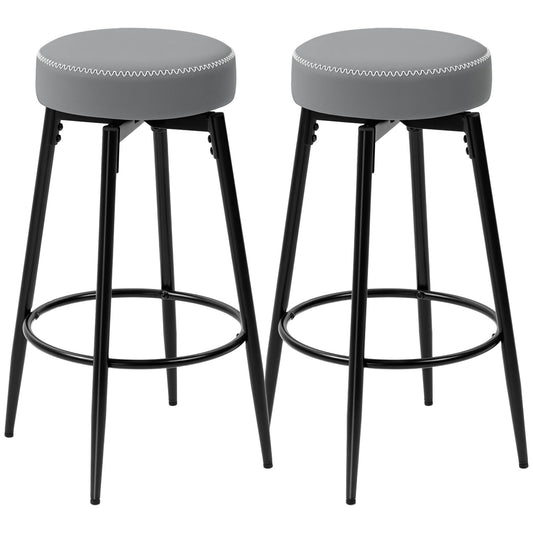 HOMCOM Set of Two Faux Leather Bar Stools - Grey/Black