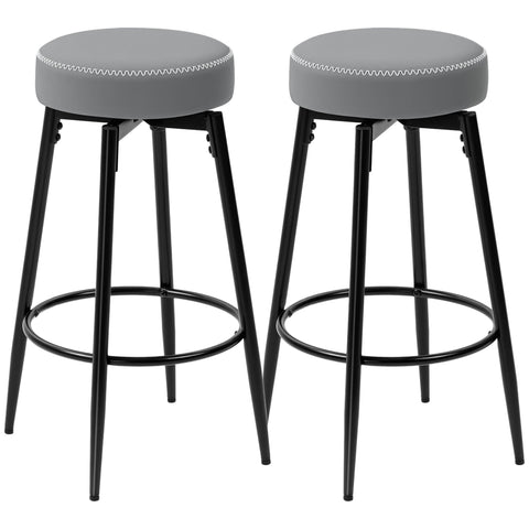 HOMCOM Set of Two Faux Leather Bar Stools - Grey/Black