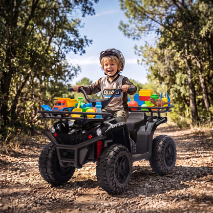 AIYAPLAY 12V Kids Electric Quad Bike, Ride on ATV with Dual Motors, Soft Start, Storage, Music, Lights for 3-8 Years, Black