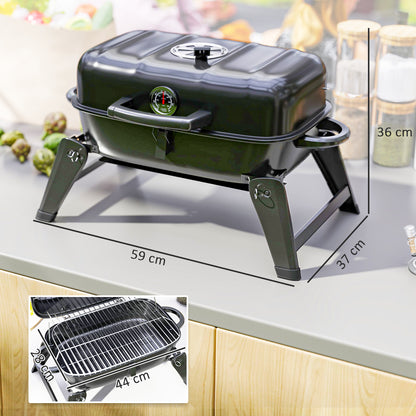 Outsunny Charcoal Barbecue Grill Folding BBQ Grill with 1232 cmÂ² Cooking Area, Adjustable Vent, Thermometer, Handles for Camping Picnic, Black
