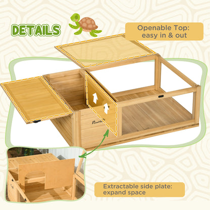 PawHut Tortoise House, Small Reptile Wooden House, with Mesh Roofs, Side Panels, for Turtles, Lizards, Geckos and Snakes