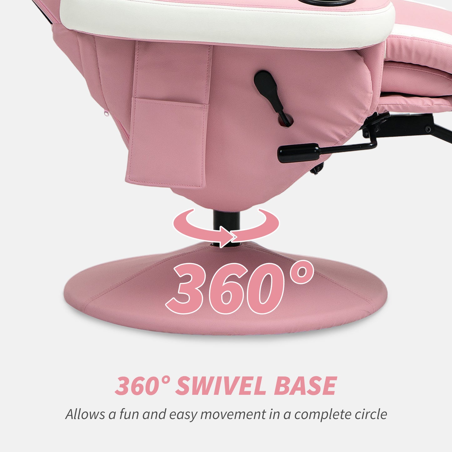 HOMCOM Manual Recliner Armchair PU Leather Lounge Chair w Adjustable Leg Rest, 135Â° Reclining Function, 360Â° Swivel, Pink