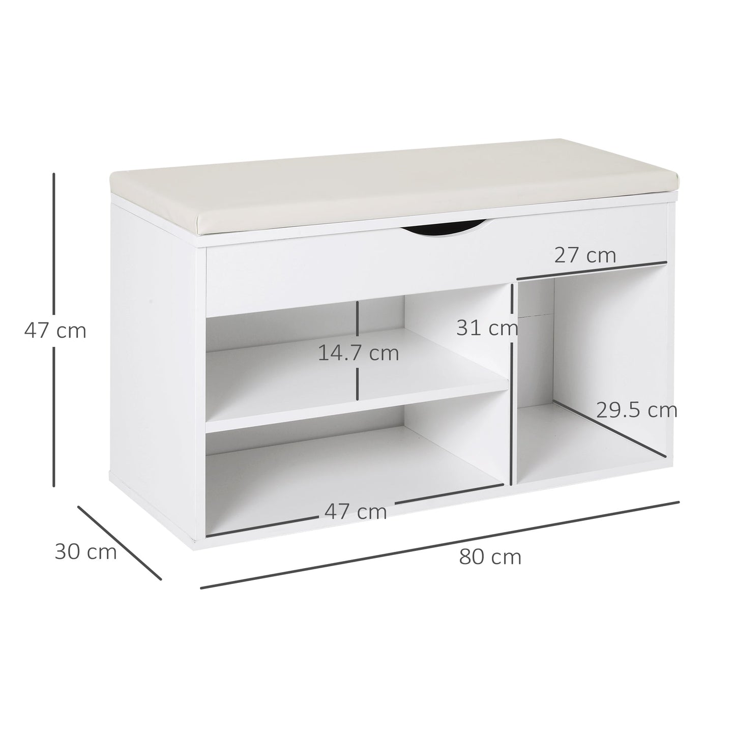 HOMCOM Wooden Shoes Cabinet Bench Hidden Storage Padded Seat Organiser Footwear Rack Hallway White 80 x 30 x 47 cm