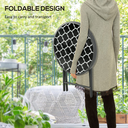 Outsunny a45cm Garden Side Table, Outdoor Round Folding Patio Table with Imitation Marble Glass Top, Small Coffee Table, Black and White