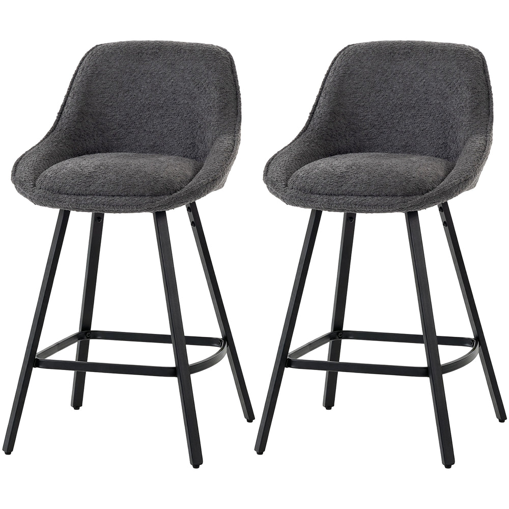 HOMCOM Bar Stools Set of 2, 64 cm Modern Linen-Touch Fabric 360° Swivel Counter Height Bar Chairs, Dark Grey