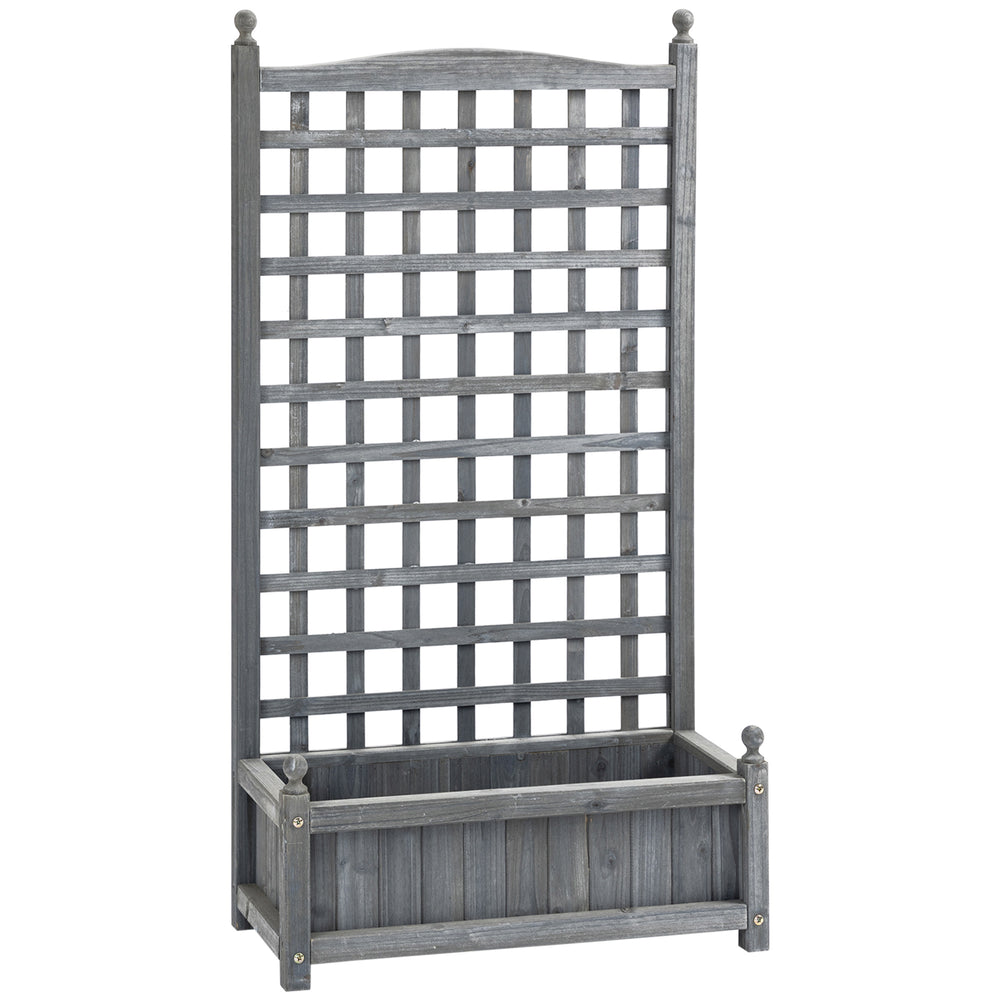 Outsunny Garden Planters with Trellis for Climbing Vines, Wood Raised Beds for Garden, Flower Pot, Indoor Outdoor, Grey