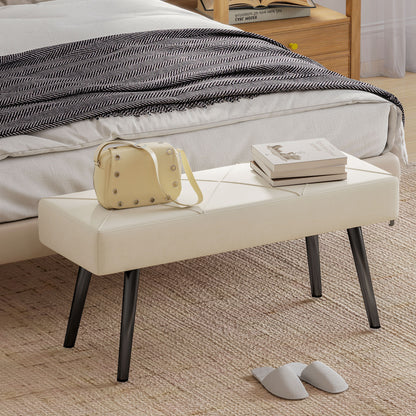 HOMCOM Upholstered Hallway Bench, End of Bed Bench with X-Shape Design and Steel Legs, Cream