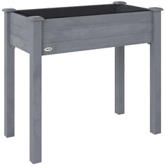 Outsunny Raised Bed for Garden, Wooden Elevated Planter Box with Bed Liner, for Flower Vegetable Herb, Dark Grey
