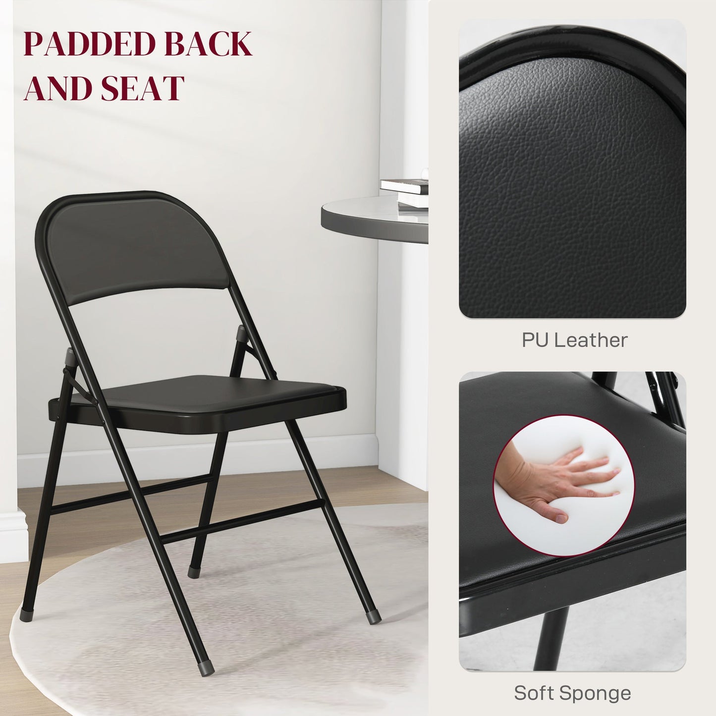 HOMCOM Set of Two Cushioned Folding Chairs - Black