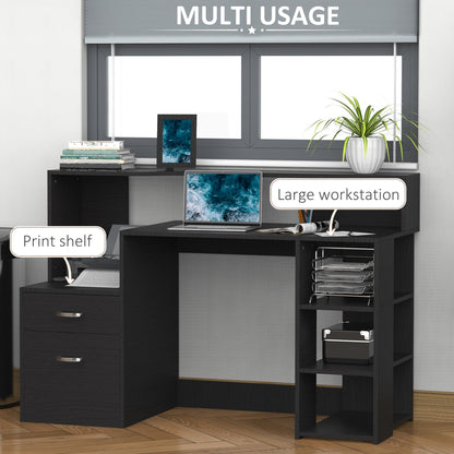 HOMCOM Computer Desk with Drawers and Storage Shelves, Reception Desk, Study Workstation for Home Office, 137 x 55 x 92cm, Black