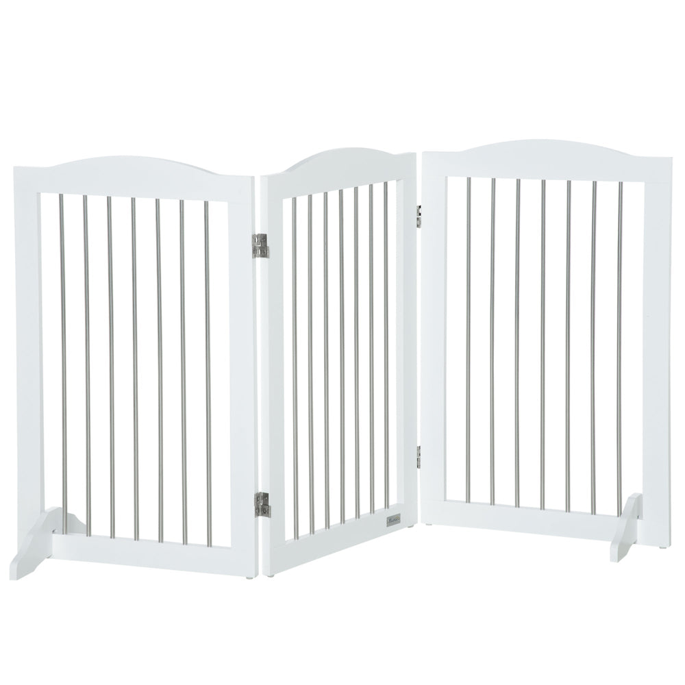 PawHut Foldable Dog Gate, Freestanding Pet Gate, with Two Support Feet, for Staircases, Hallways, Doorways - White