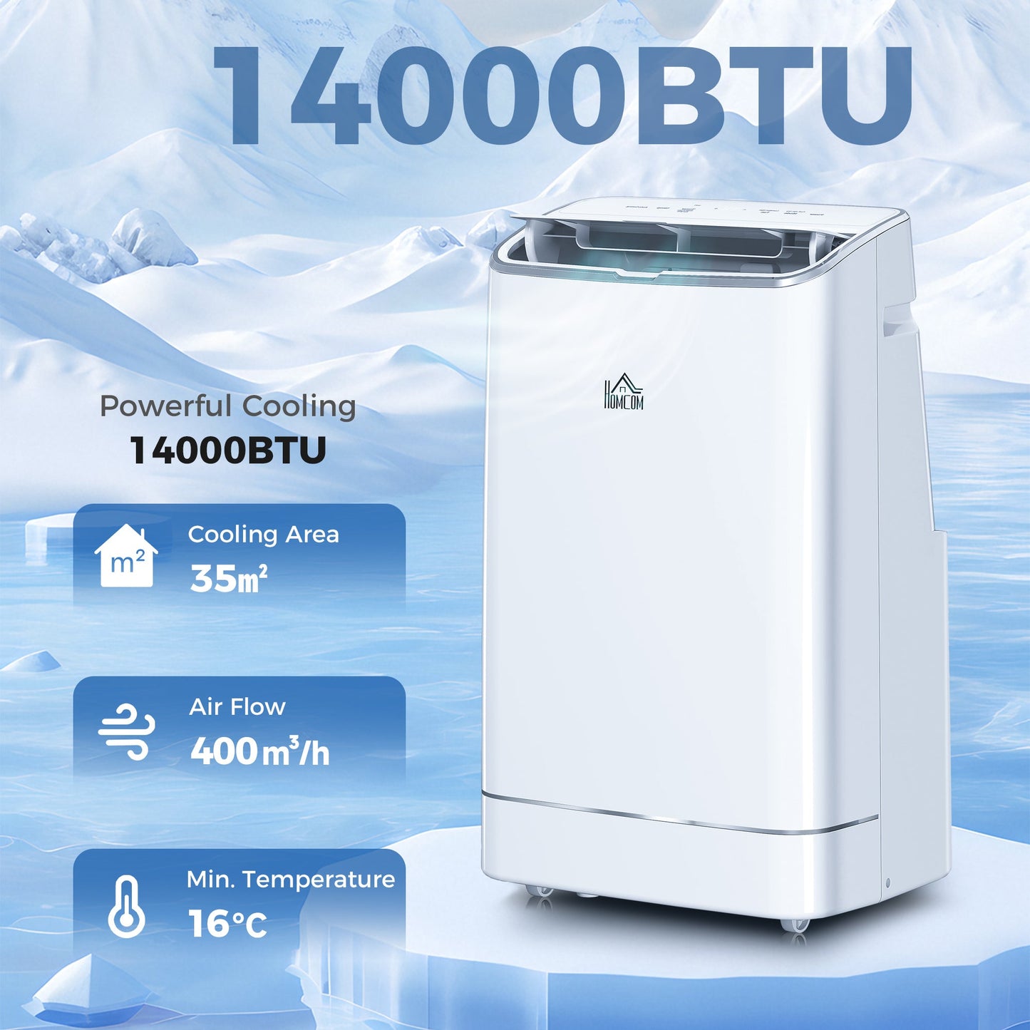 HOMCOM 14000 BTU Mobile Air Conditioner, 35m√Ç¬≤, Smart Home WiFi, with Dehumidifier, Fan, 24H Timer, Window Kit, White