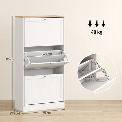 HOMCOM Modern Compact Three-Drawer Shoe Storage Cabinet - White