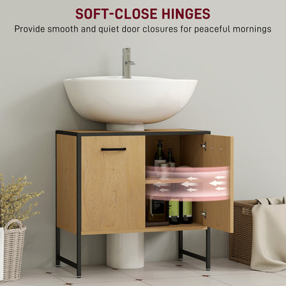 HOMCOM Bathroom Vanity Unit, Under Sink Storage Cabinet with Soft-Close Doors for Basin without or with Pedestal, Natural