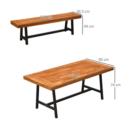 Outsunny Garden 3 Pieces Acacia Wood Picnic Table and 2 Benches Set Dining Trestle Beer Table Patio Outdoor Indoor Furniture