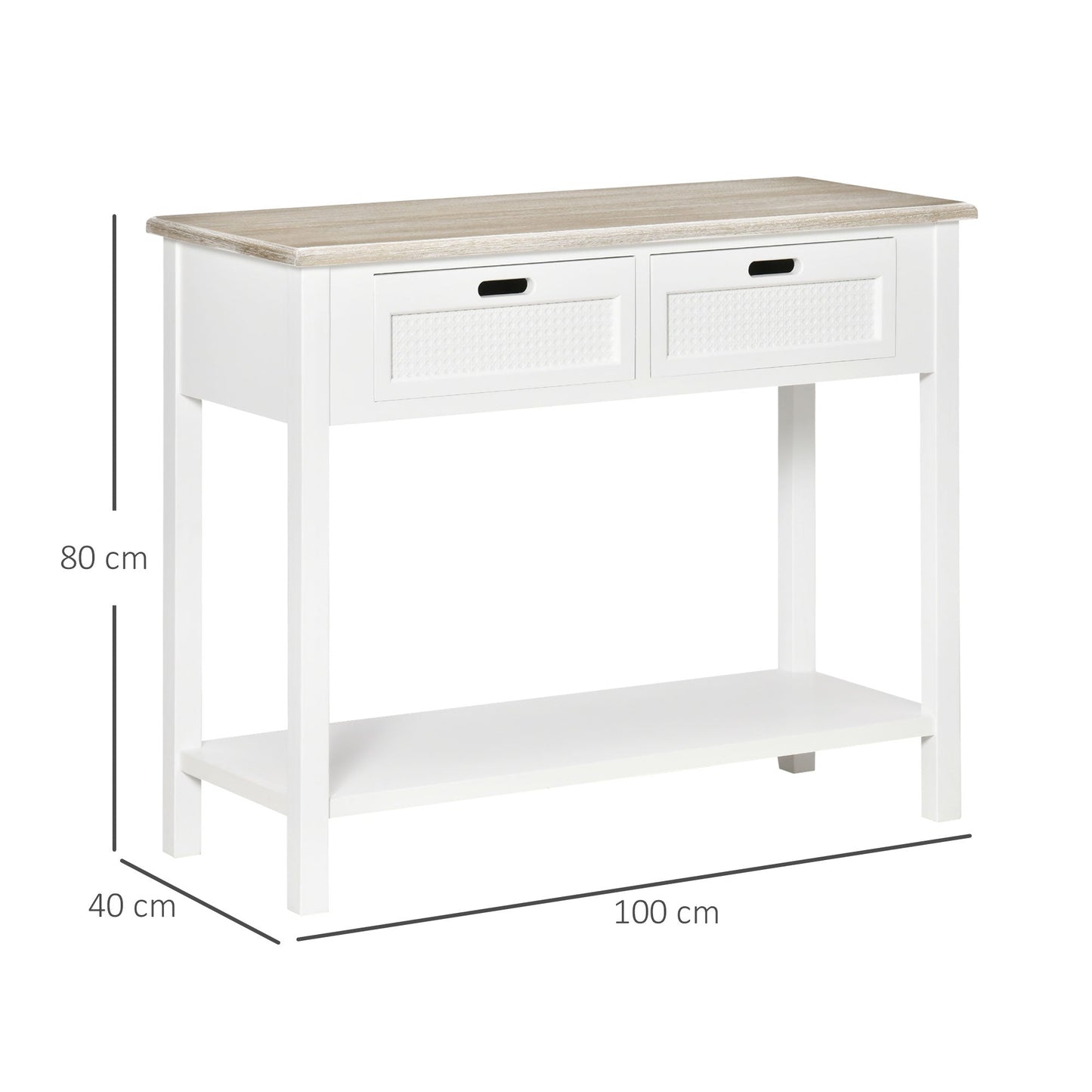 HOMCOM Console Table with 2 Drawers and Storage Shelf, Vintage Distressed Sofa Table for Hallway, Living Room, Bedroom, White