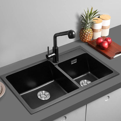 Undermount Double Bowl Quartz Kitchen Sink Black