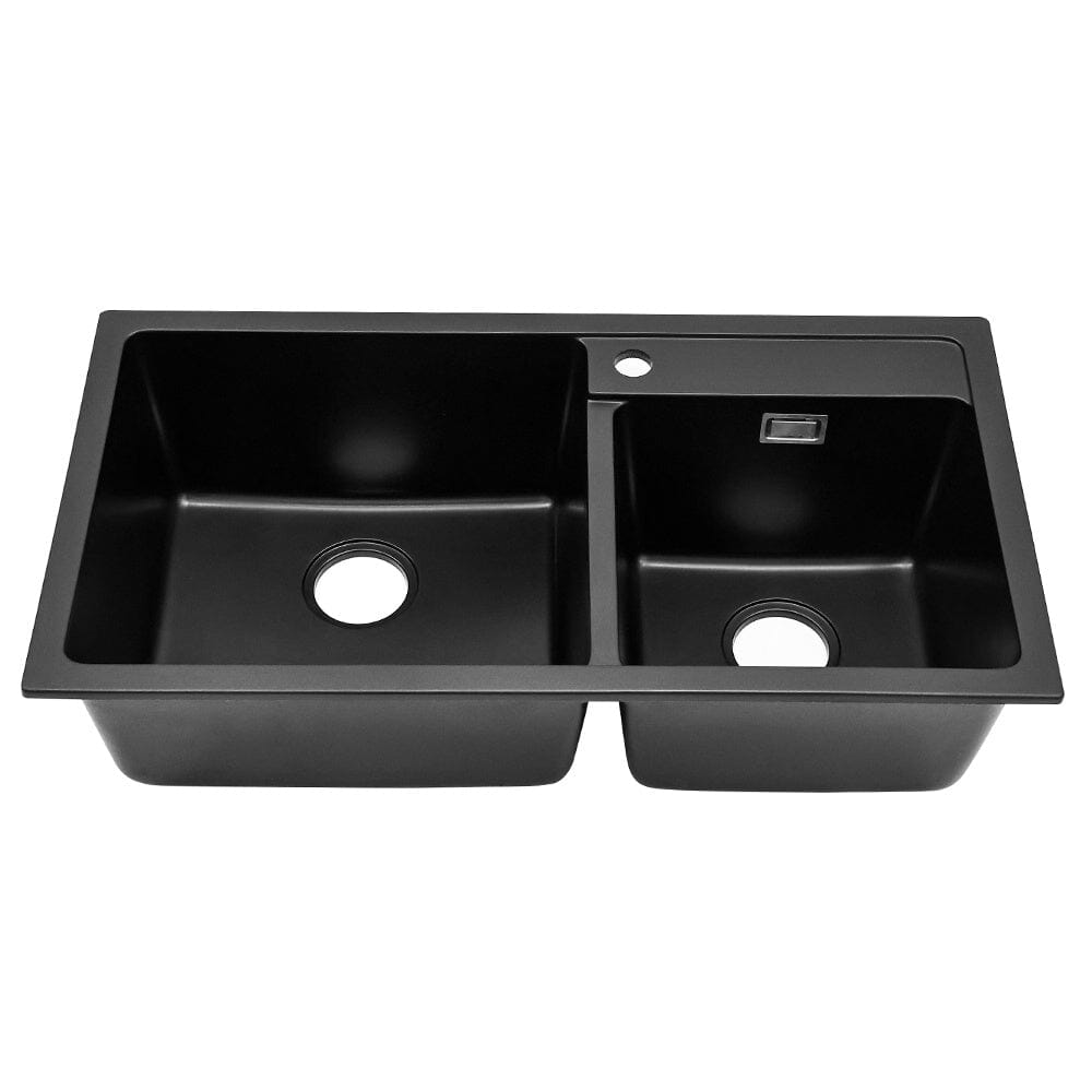 Undermount Double Bowl Quartz Kitchen Sink Black