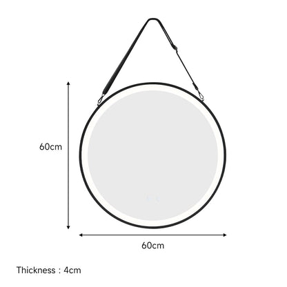 مرآة دائرية معدنية بإضاءة LED مع حزام تعليق